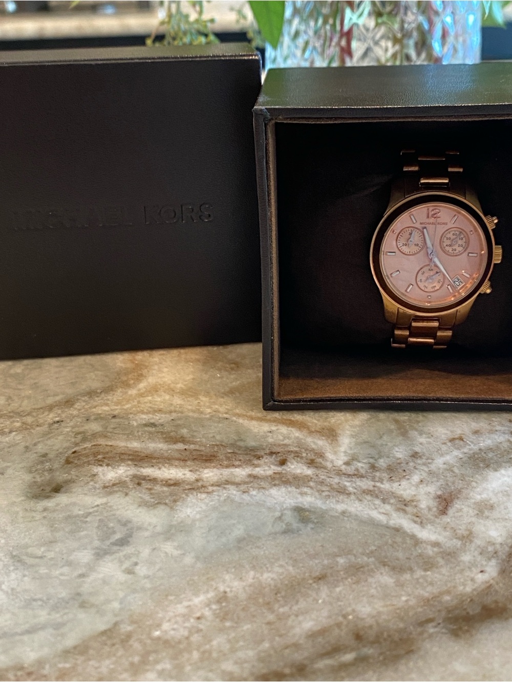 Michael Kors Women’s Rose Gold-Tone Chronograph Bracelet Watch